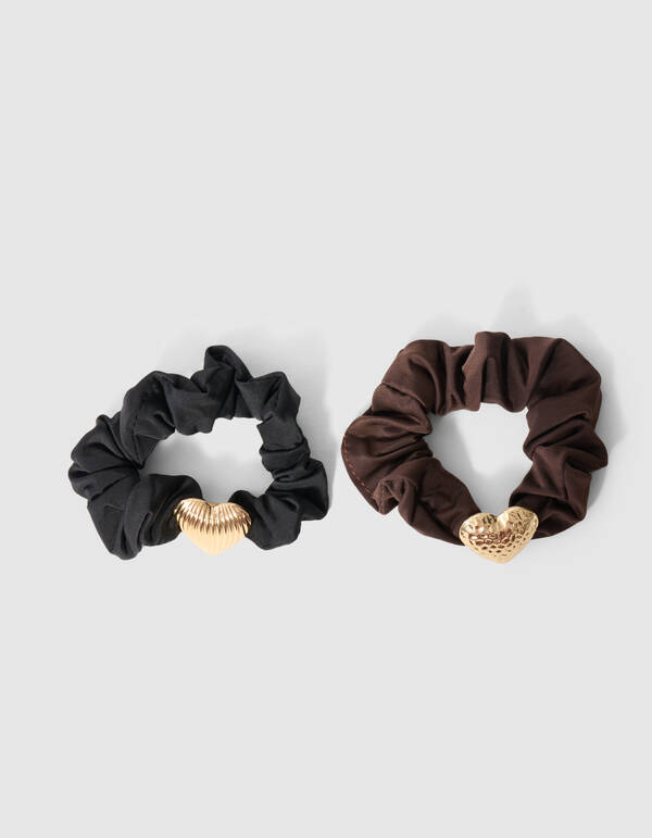 Herz Scrunchie Set Schwarz/Dunkelbraun SHOEBY ACCESSOIRES
