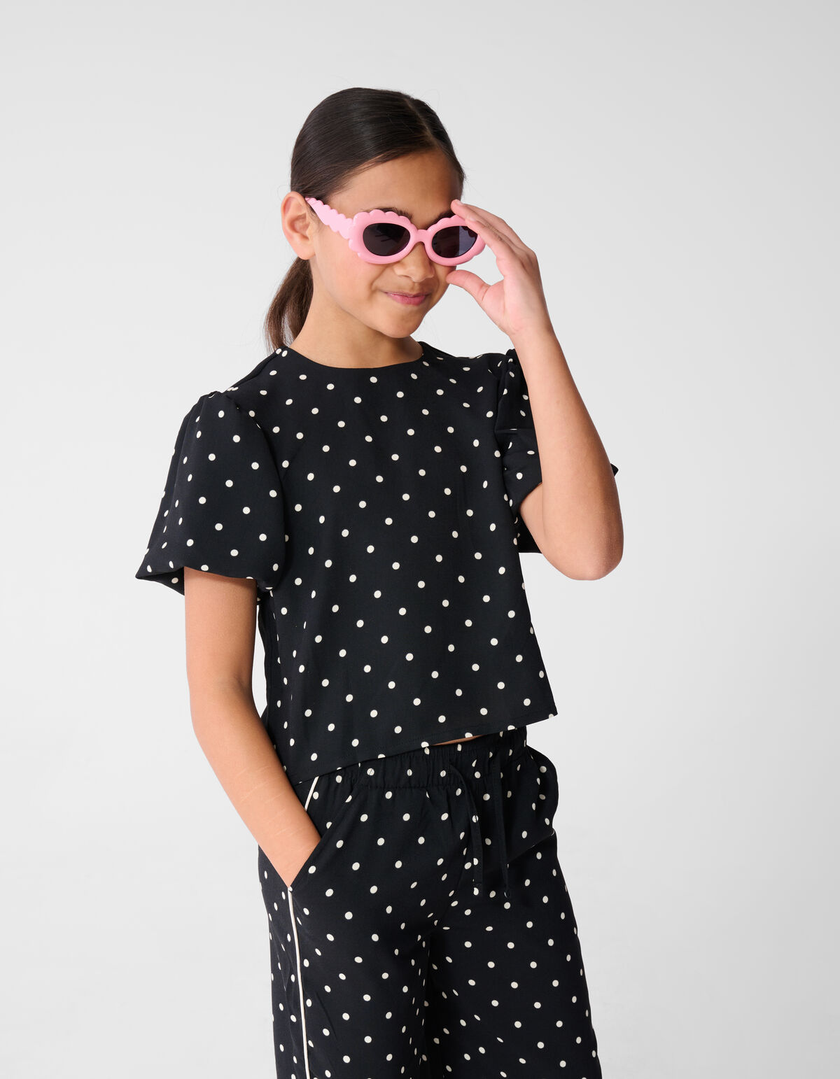 Twist Polkadot Top Schwarz SHOEBY GIRLS