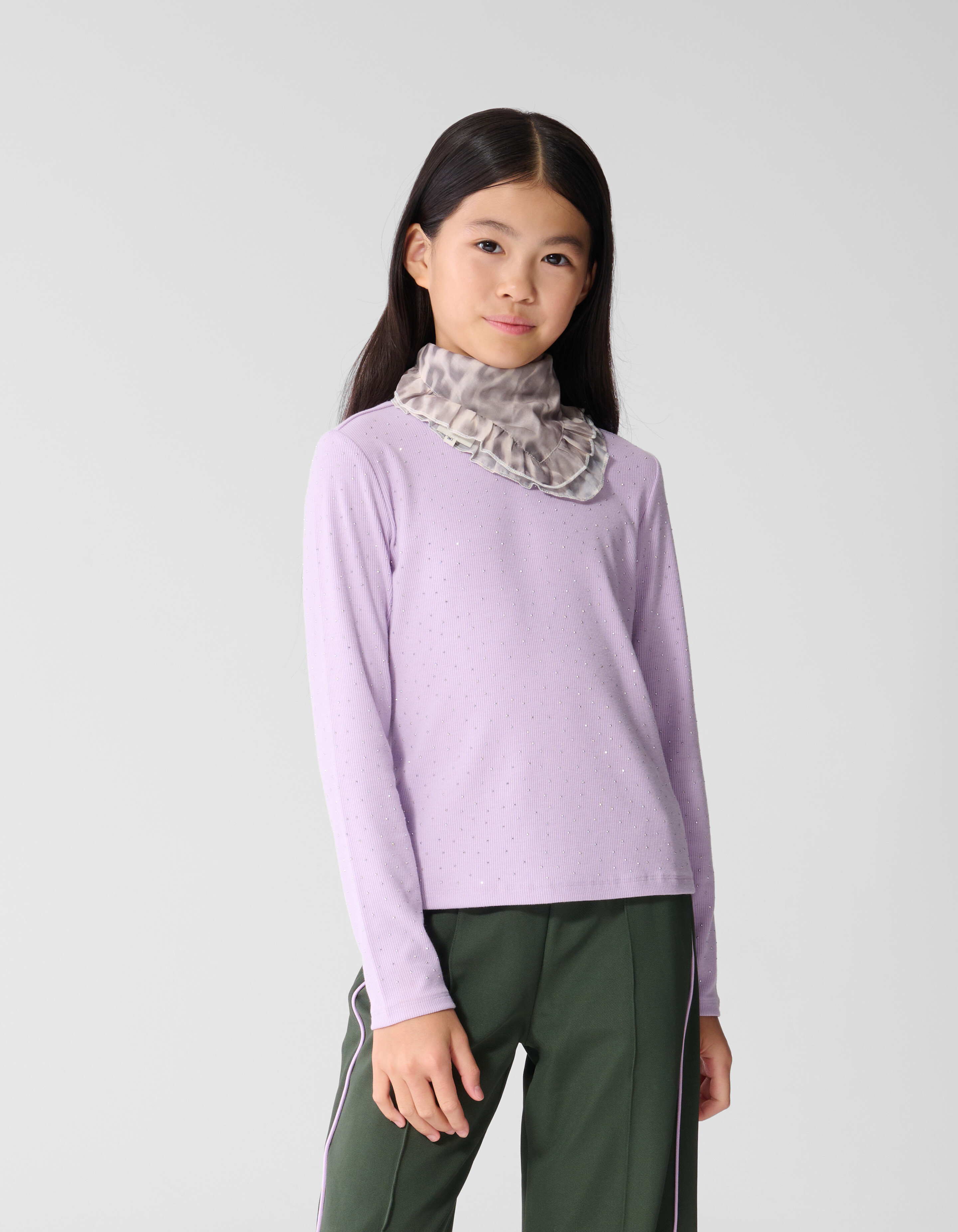 Strass-Ripp-Langarm-Top Hellviolette SHOEBY GIRLS