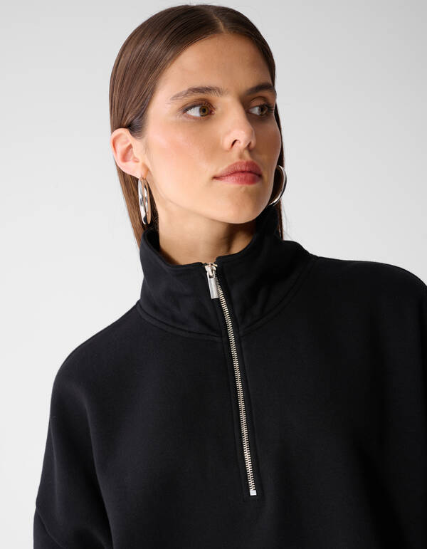 Oversized Fit Pullover mit Rei&szlig;verschluss Schwarz SHOEBY WOMEN