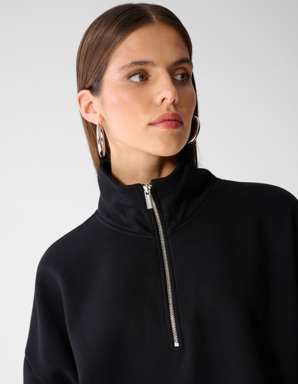 Oversized Pullover mit Rei&szlig;verschluss Schwarz SHOEBY WOMEN