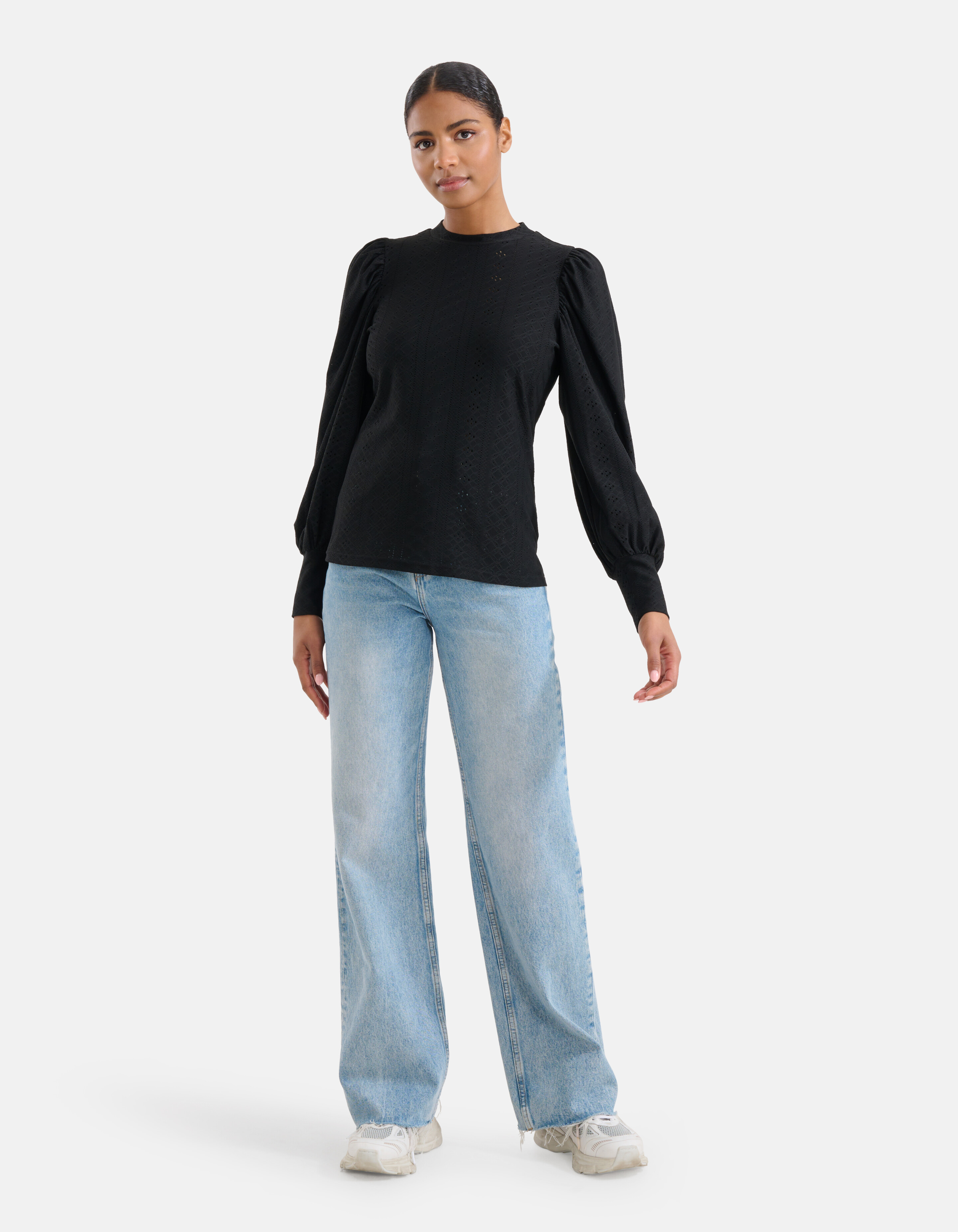 Embroidery Jersey Top Zwart SHOEBY WOMEN