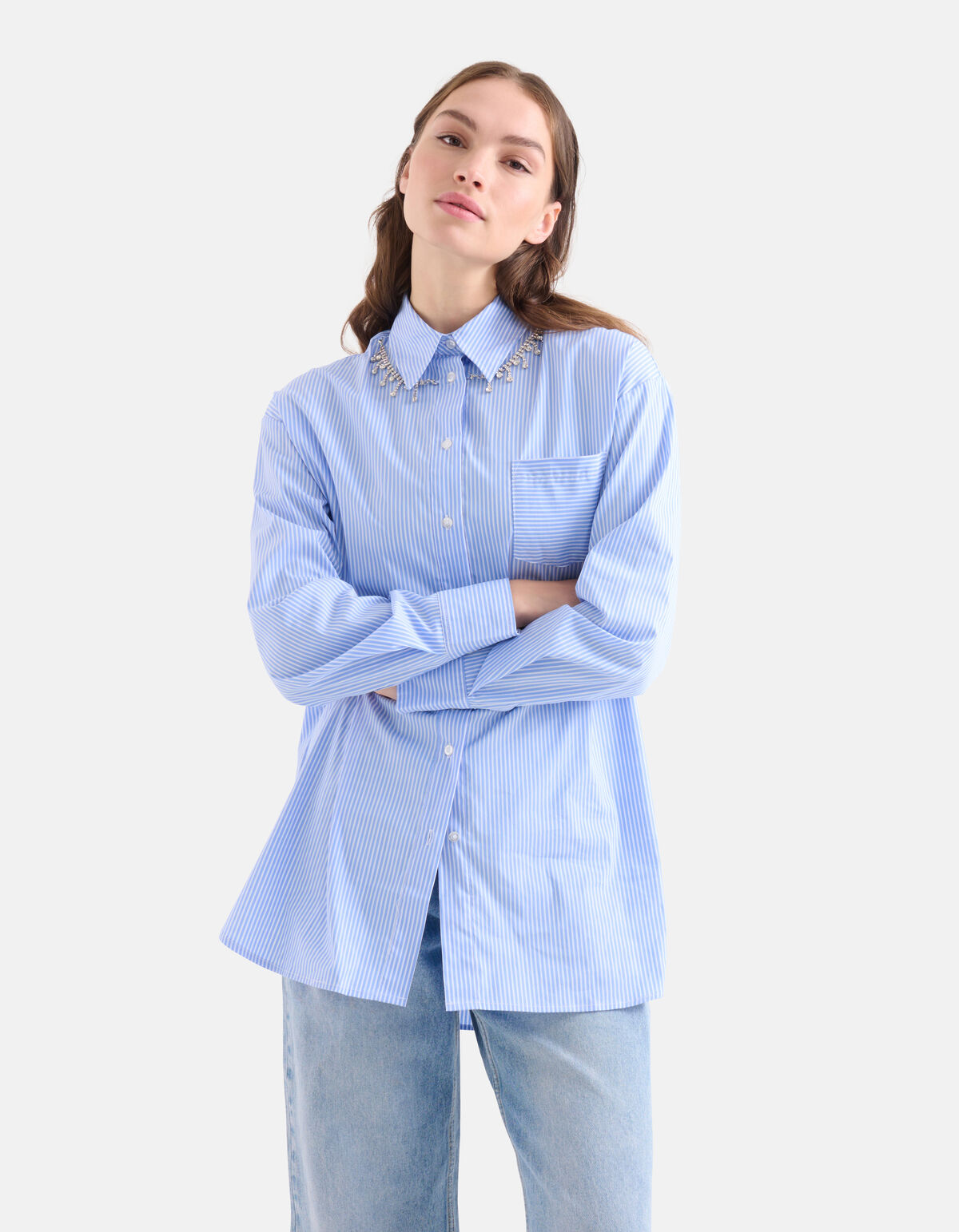 Bluse mit Nadelstreifen und Strass SHOEBY WOMEN