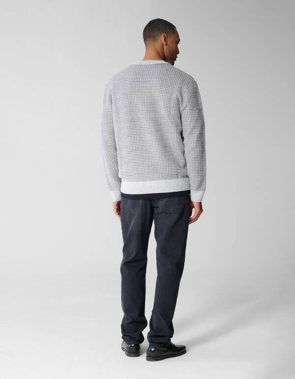 Waffel-Pullover mit Rundhalsausschnitt hellgrau SHOEBY MEN