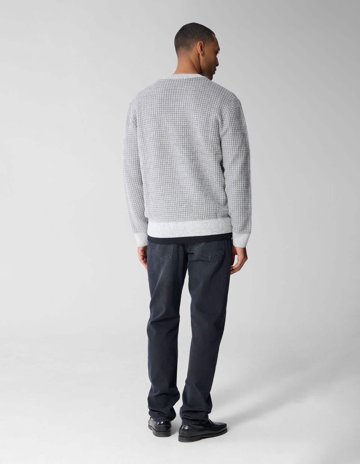 Waffel Strickpullover Mit Rundhalsausschnitt Hellg SHOEBY MEN