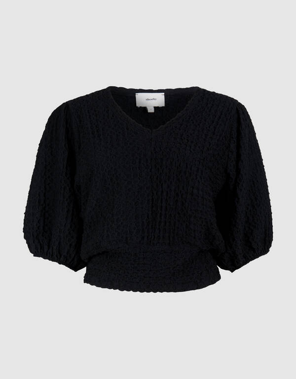 Tailliertes Crinkle Top Schwarz SHOEBY WOMEN