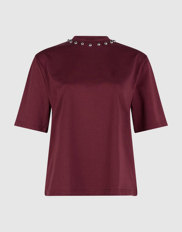 T-Shirt mit Nieten am Kragen Dunkelrot SHOEBY WOMEN