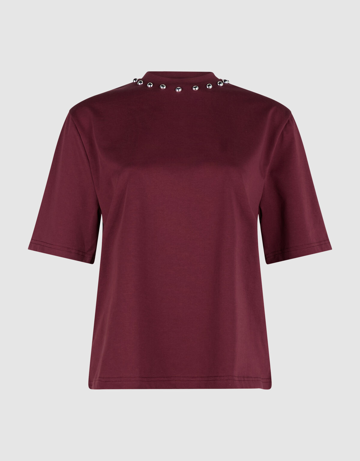 T-Shirt mit Nieten am Kragen Dunkelrot SHOEBY WOMEN