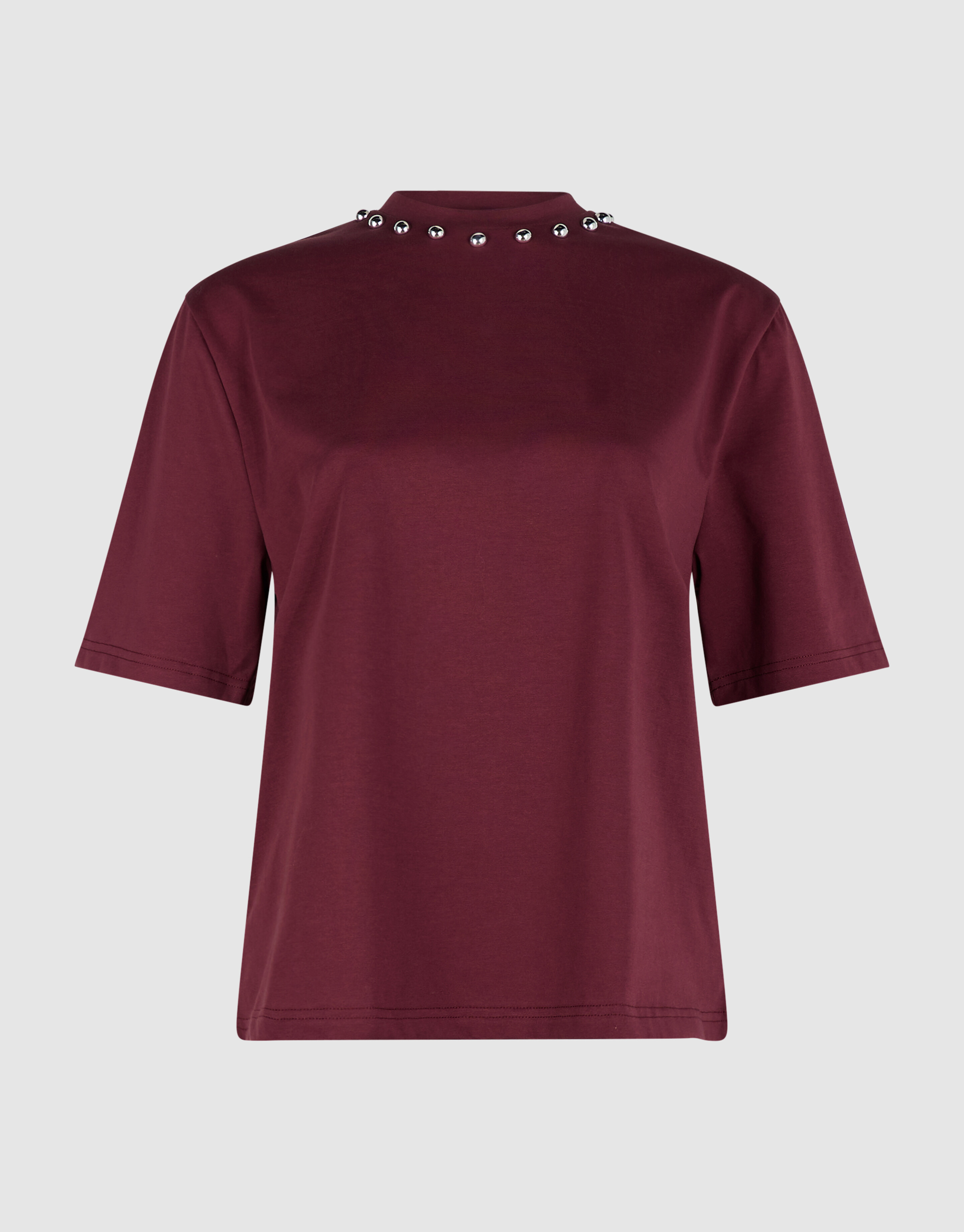 T-Shirt mit Nieten am Kragen Dunkelrot SHOEBY WOMEN