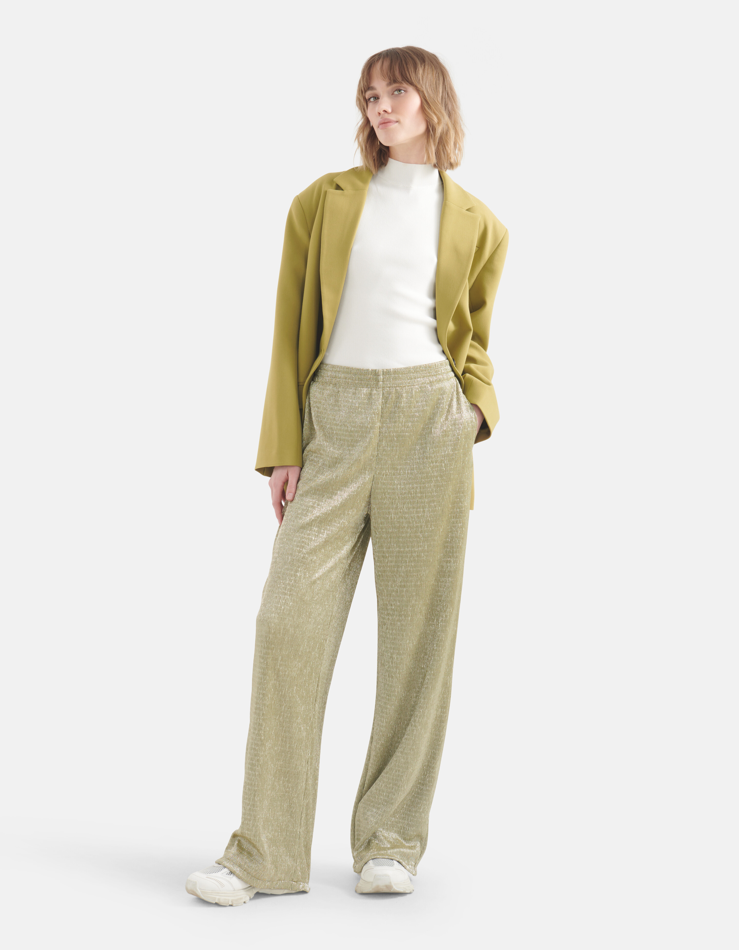 Crinkle-Lurex-Hose Lindgrün SHOEBY WOMEN