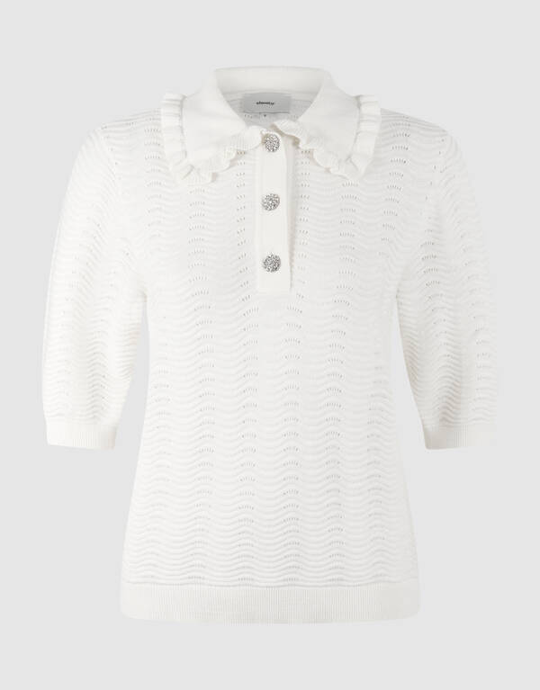 Gestricktes R&uuml;schenshirt Polo Gebrochen Wei&szlig; SHOEBY WOMEN