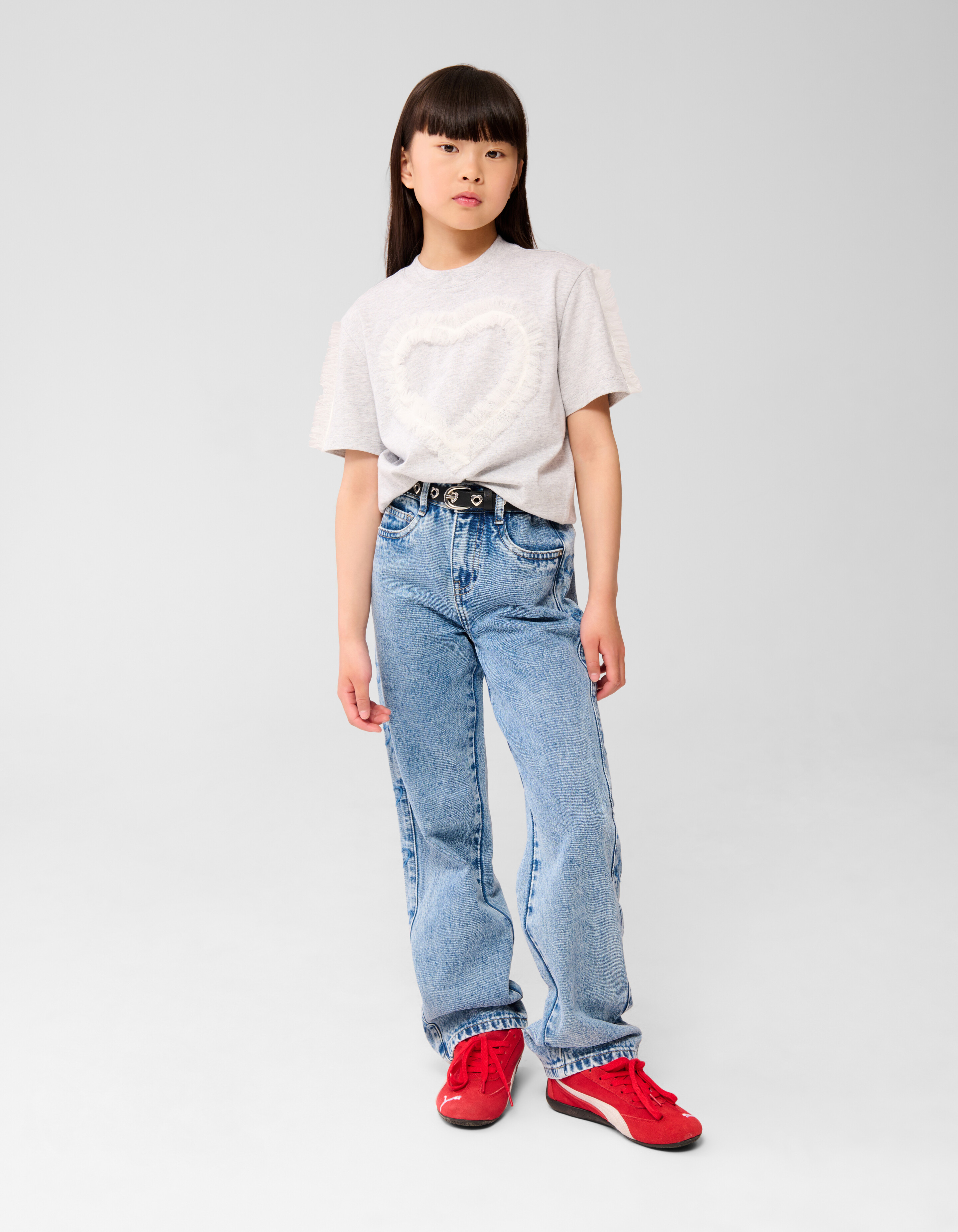Mesh Heart T-shirt Hellgrau SHOEBY GIRLS
