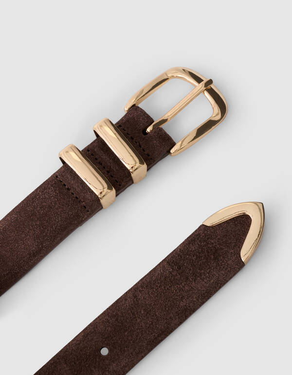 Doppelter Metall Wildlederg&uuml;rtel dunkelbraun SHOEBY ACCESSOIRES