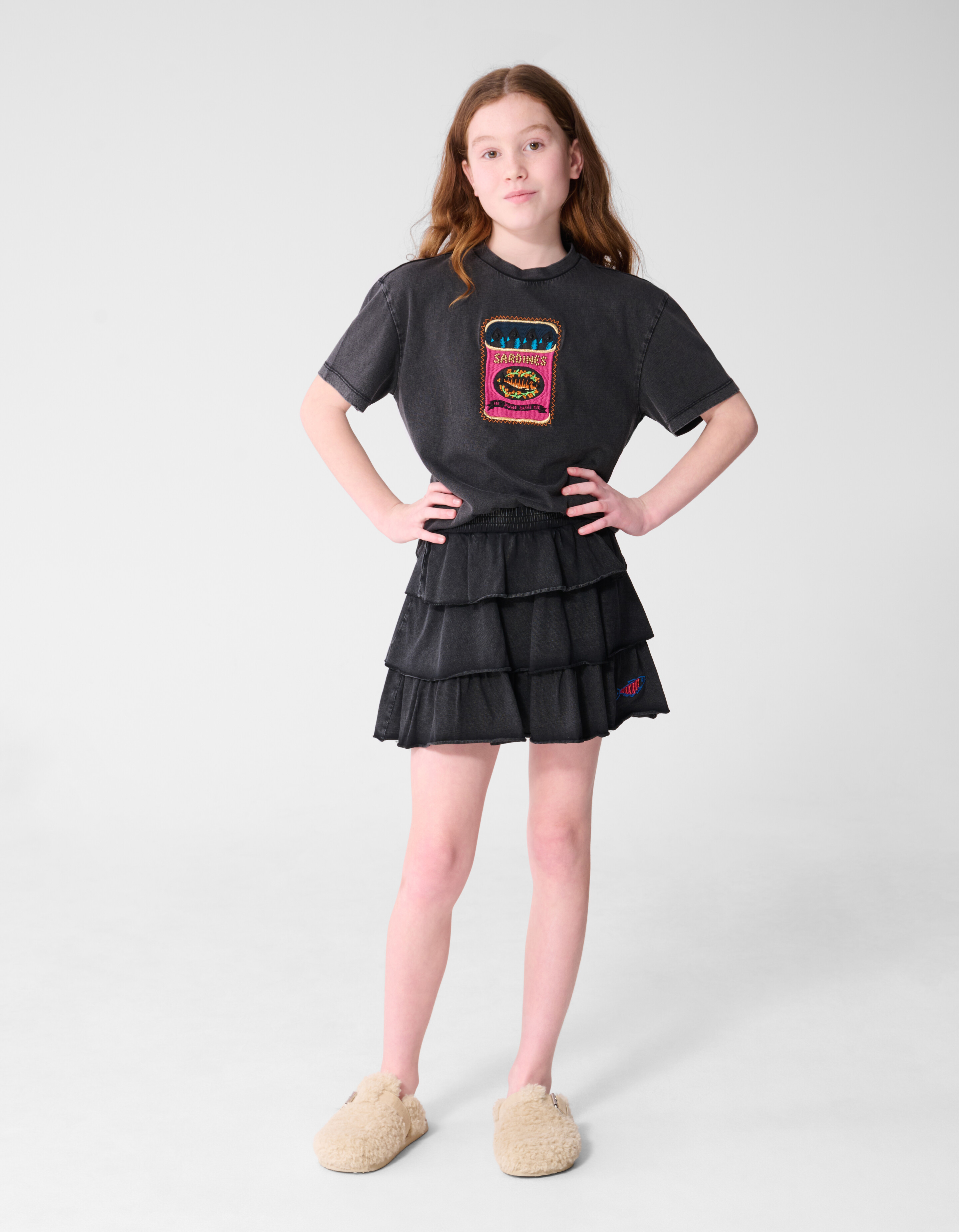 Fischstickerei T-Shirt Dunkelgrau SHOEBY GIRLS
