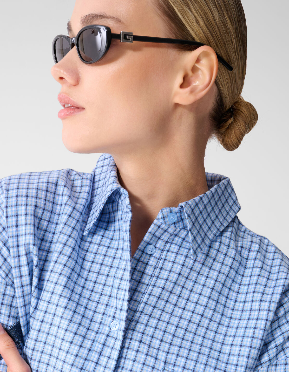 Kanten Rauten Bluse Blau SHOEBY WOMEN