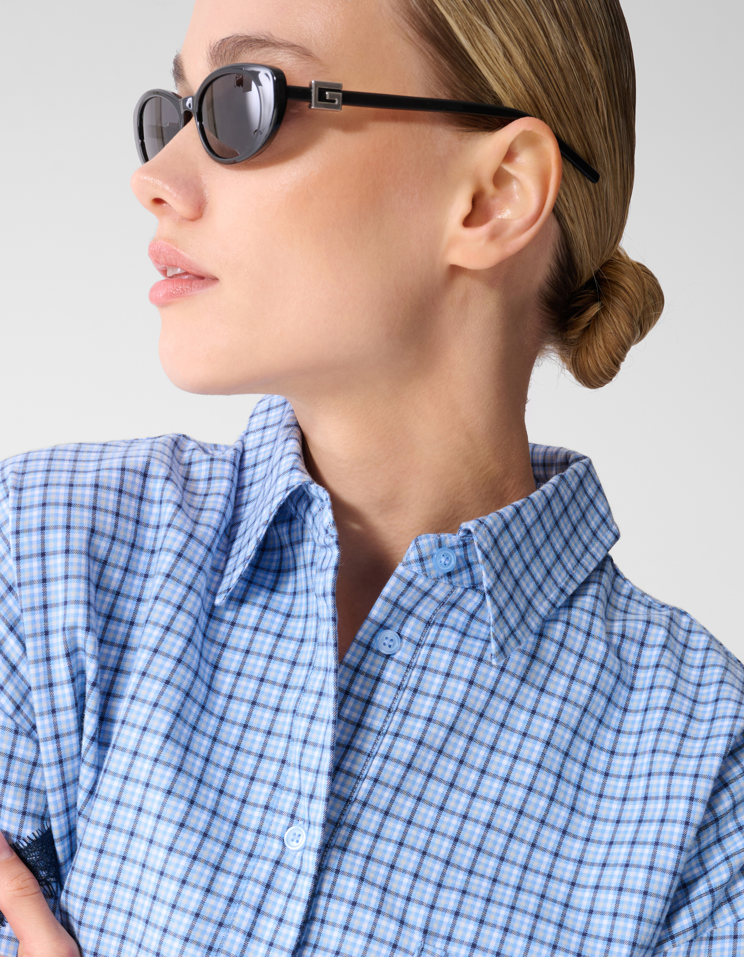 Kanten Rauten Bluse Blau SHOEBY WOMEN