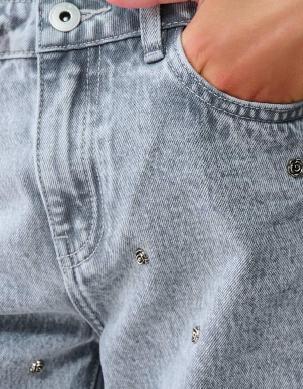 Rose Stud Straight Fit Jeans Hellgrau SHOEBY GIRLS