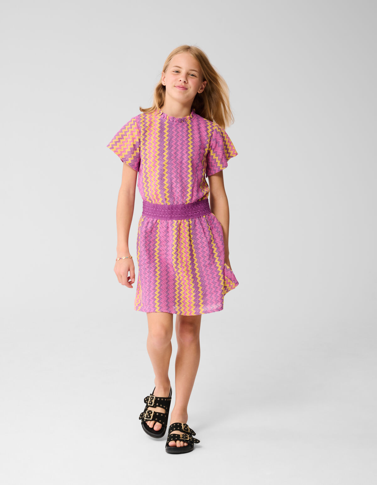 Zickzack geh&auml;keltes Kleid Rosa SHOEBY GIRLS
