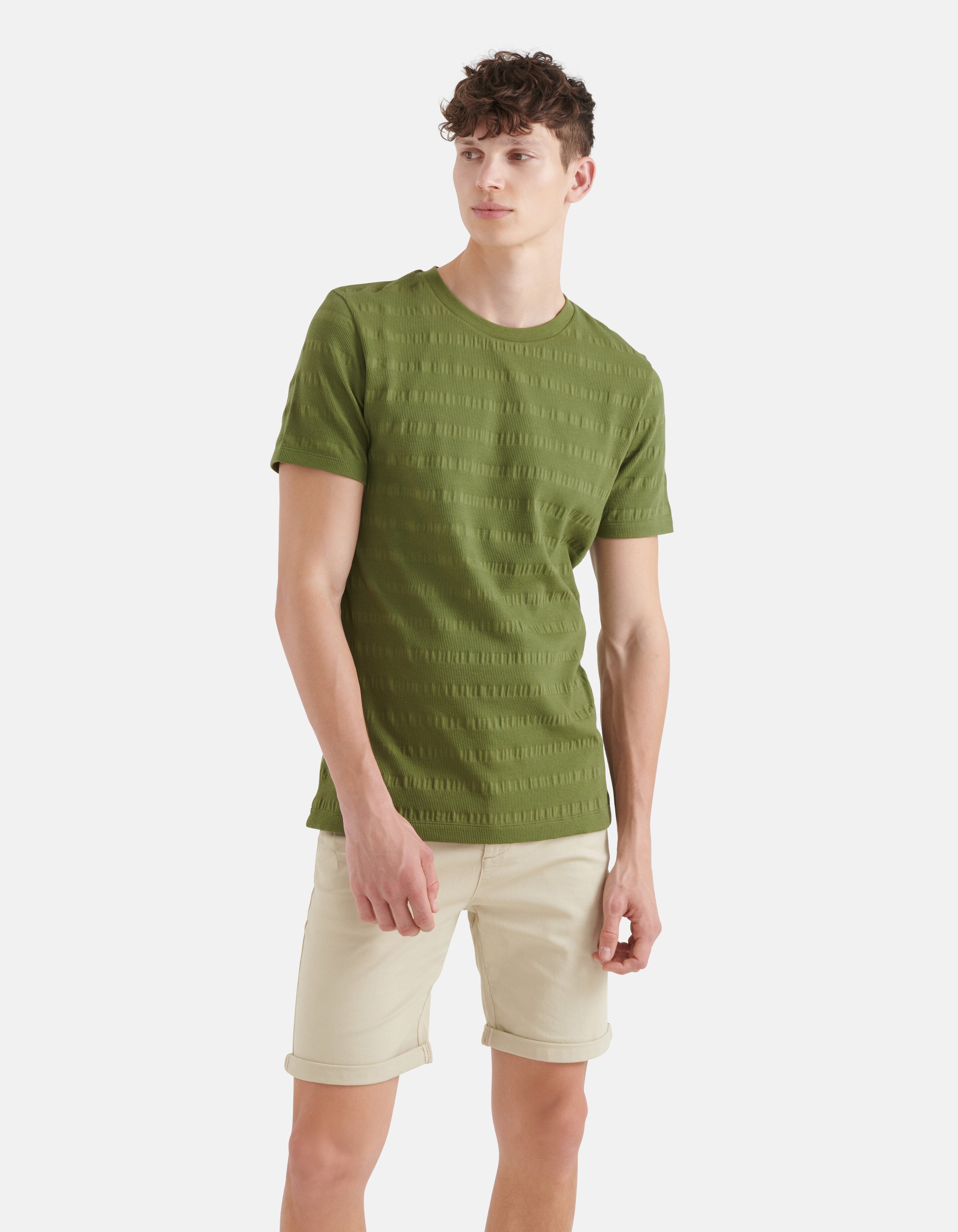 Crinkle-T-Shirt Dunkelgrün SHOEBY MEN