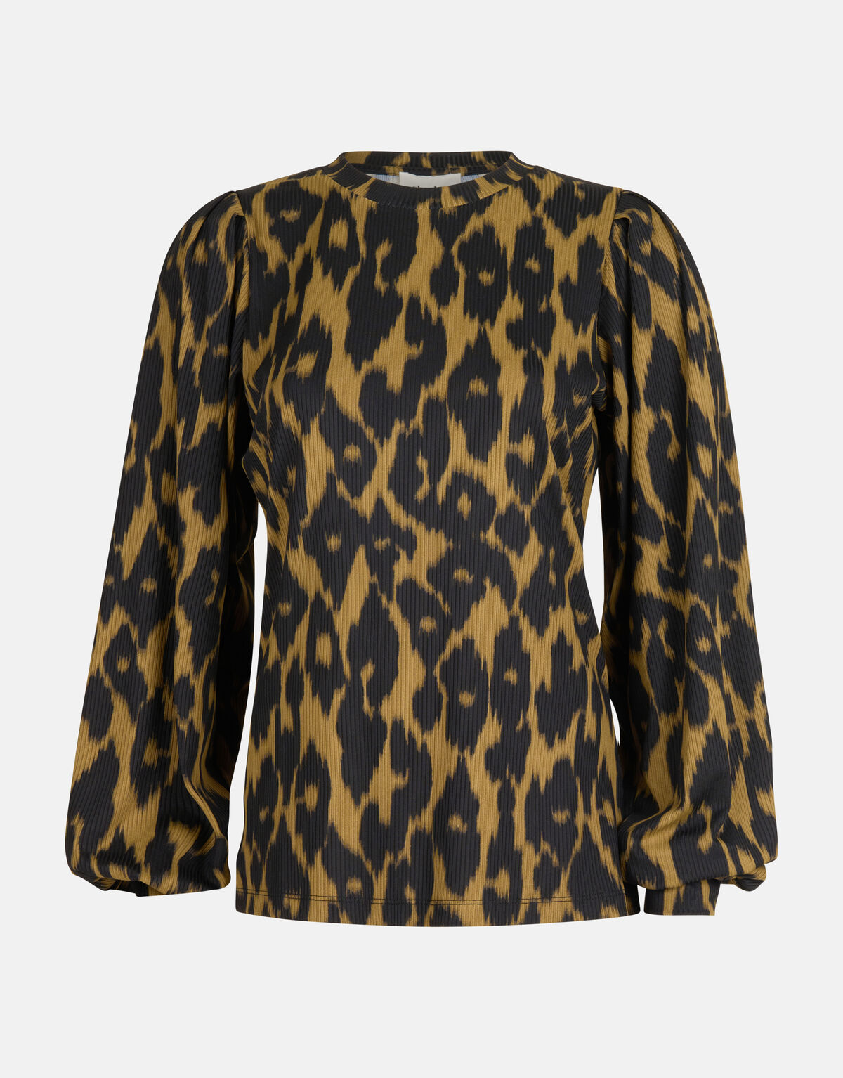 Leopard Rib T-shirt Lange Mouwen Donkergroen SHOEBY WOMEN