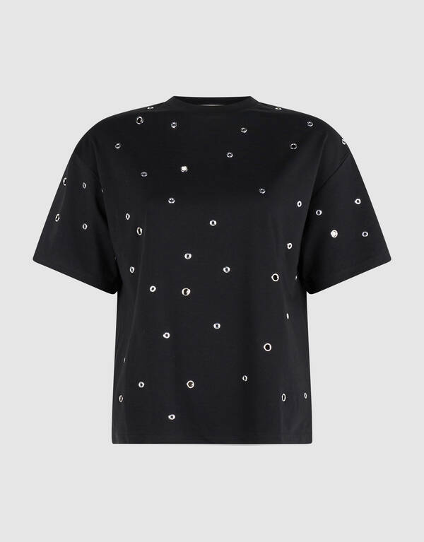 Schwarzes Lochstickerei-T-Shirt SHOEBY WOMEN