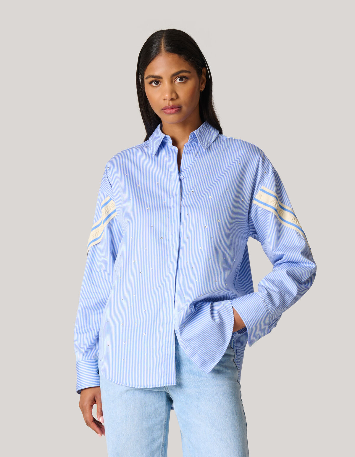 Pinstripe Strass Blouse Lichtblauw SHOEBY WOMEN