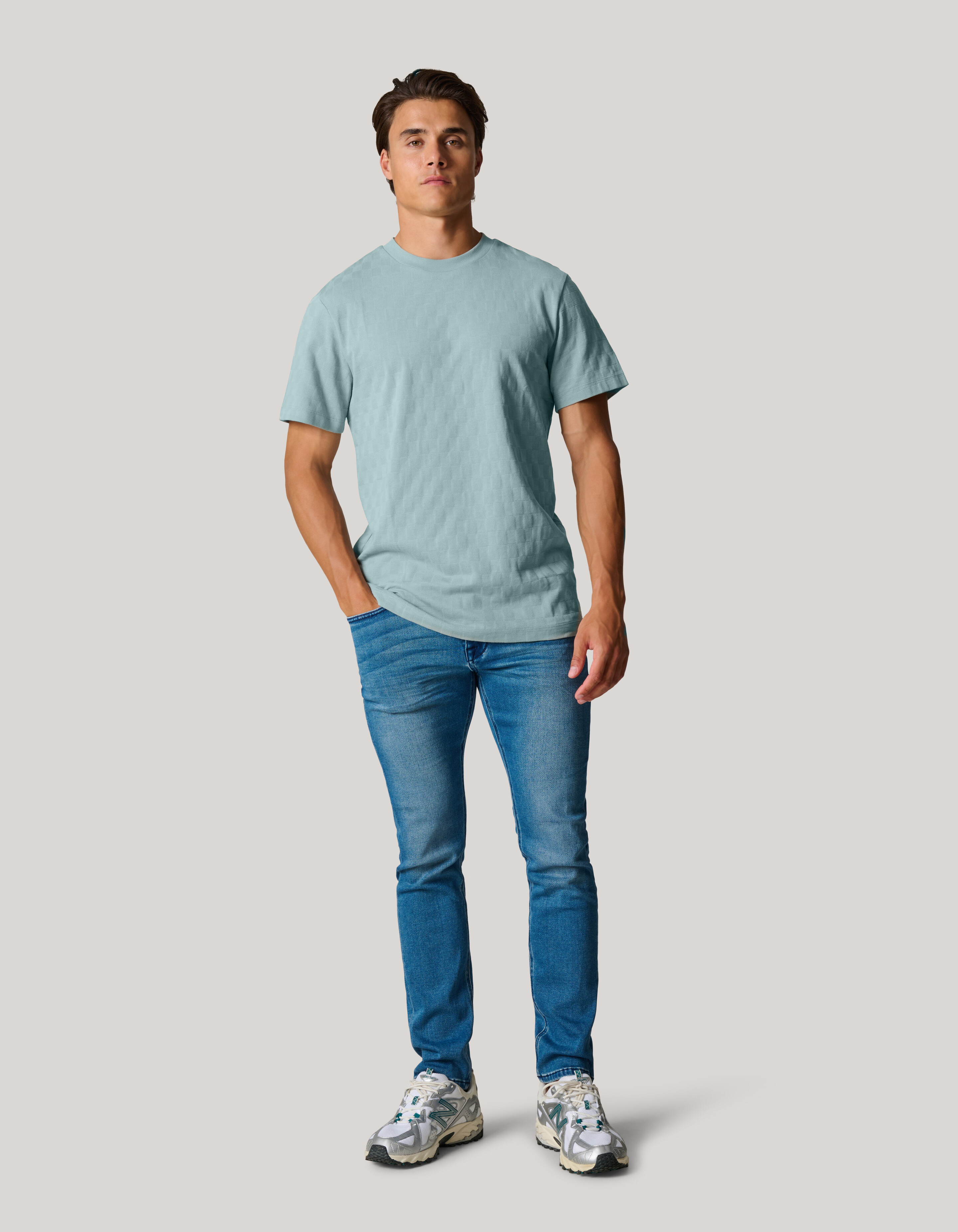 Blocktextur-T-Shirt Hellgrau SHOEBY MEN