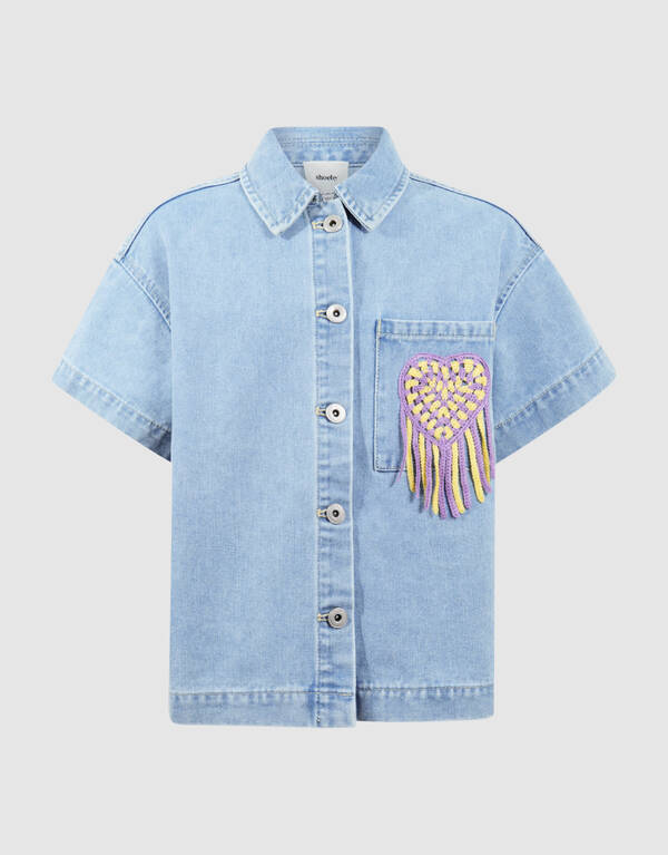 H&auml;kel-Jeansbluse Hellblau SHOEBY GIRLS