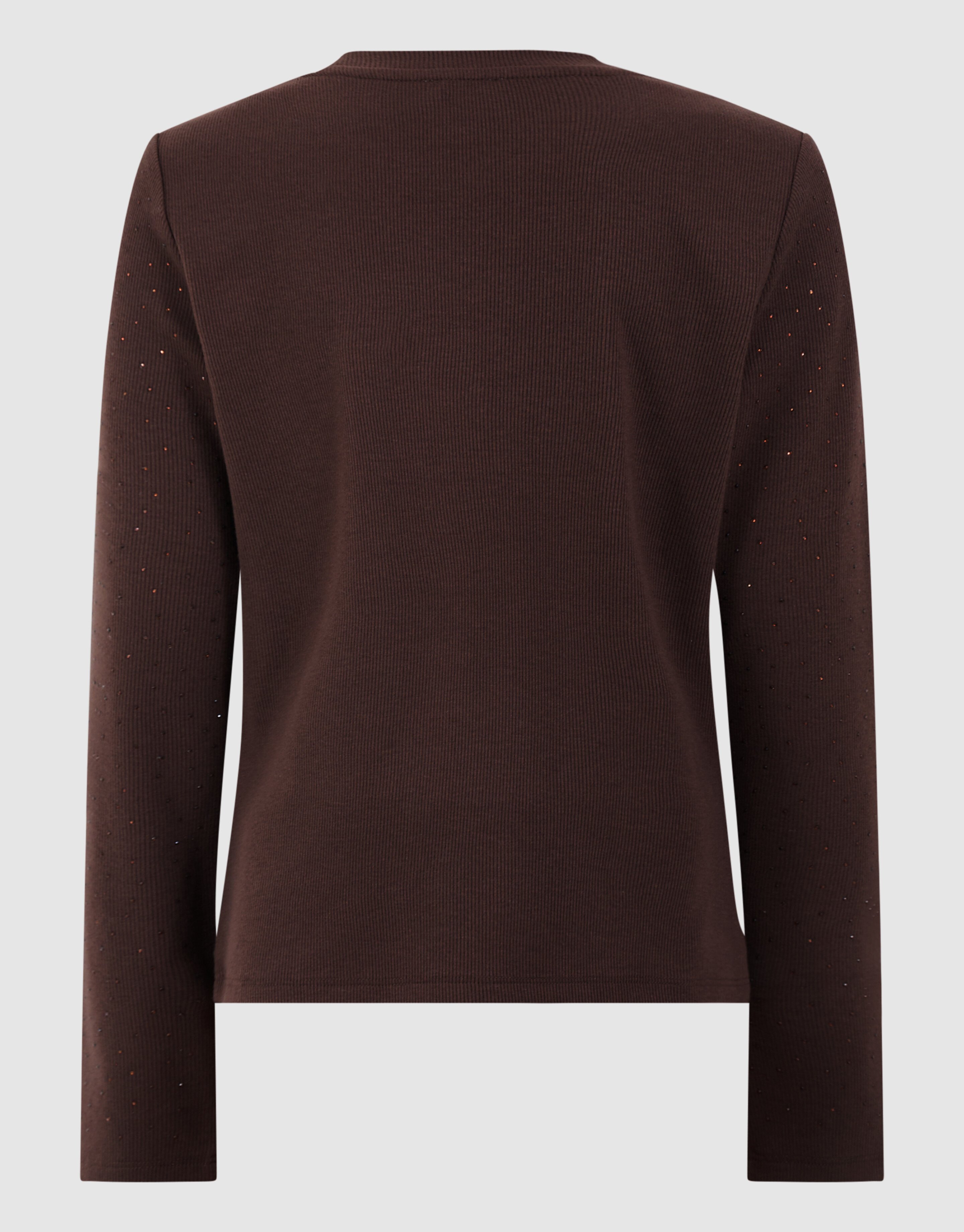 Strass-Rib-Langarm-Top in Dunkelbraun SHOEBY GIRLS