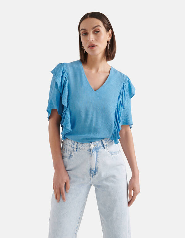 Rüschen-Lurex-Top Blau SHOEBY WOMEN