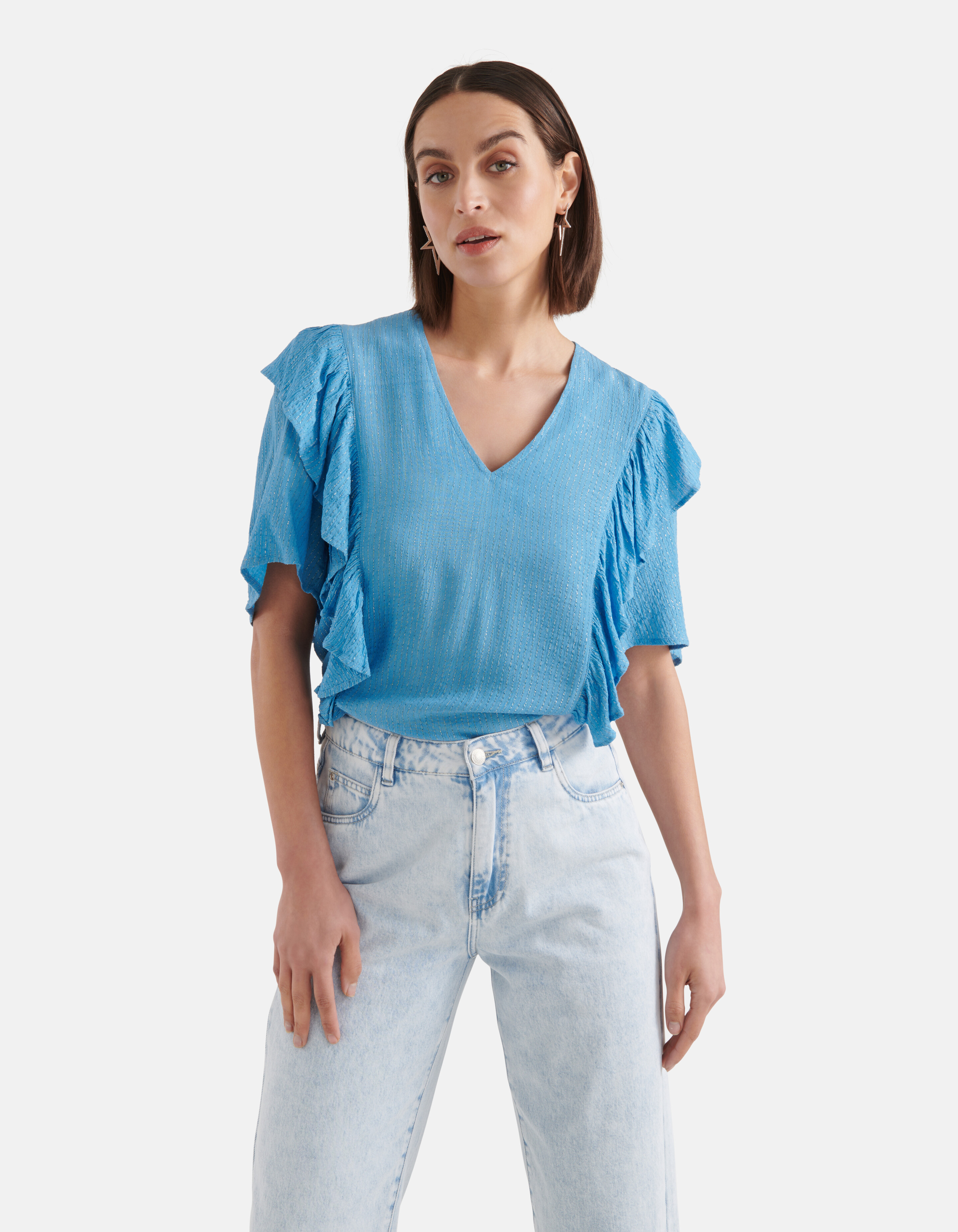 Rüschen-Lurex-Top Blau SHOEBY WOMEN