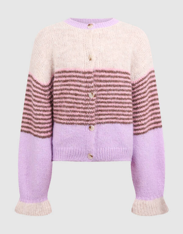Flauschige gestreifte Strickjacke in gebrochenem W SHOEBY GIRLS