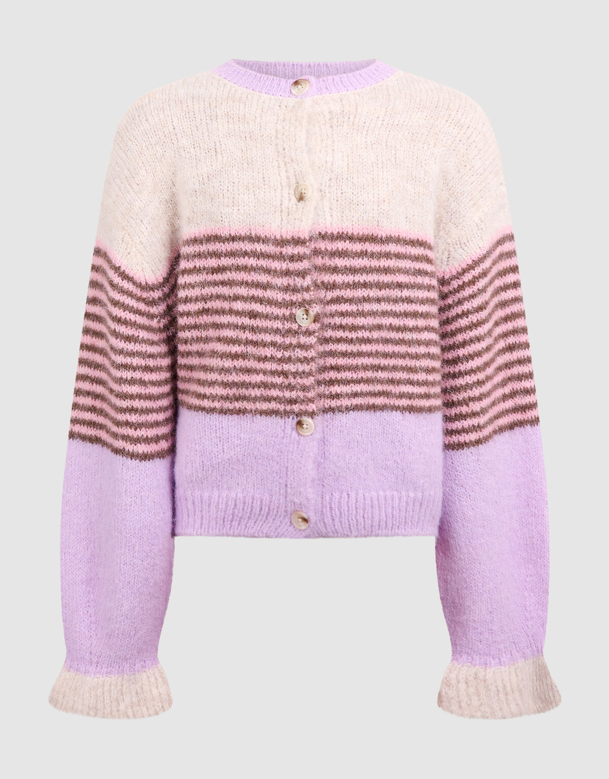 Flauschige gestreifte Strickjacke in gebrochenem W SHOEBY GIRLS