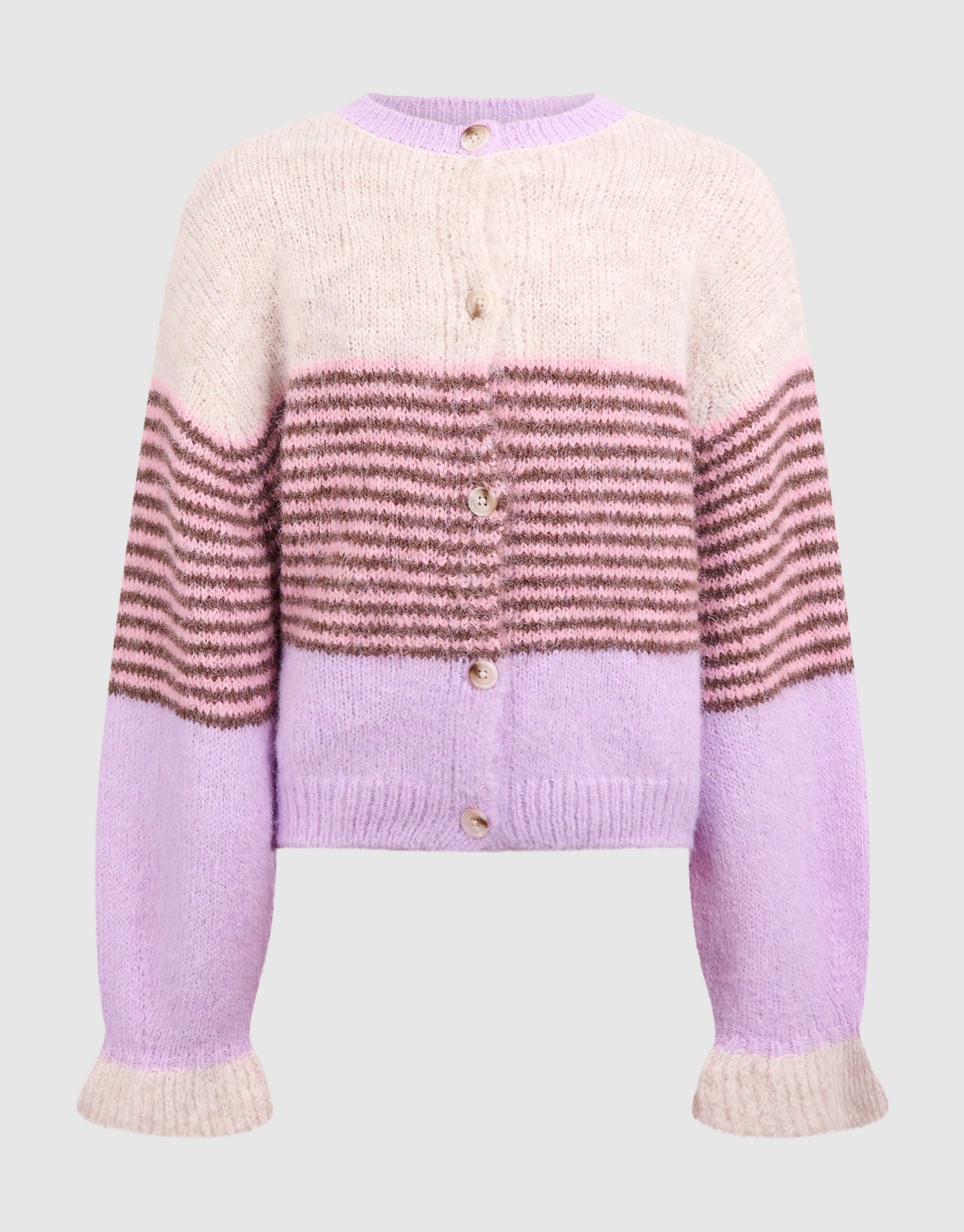 Flauschige gestreifte Strickjacke in gebrochenem W SHOEBY GIRLS