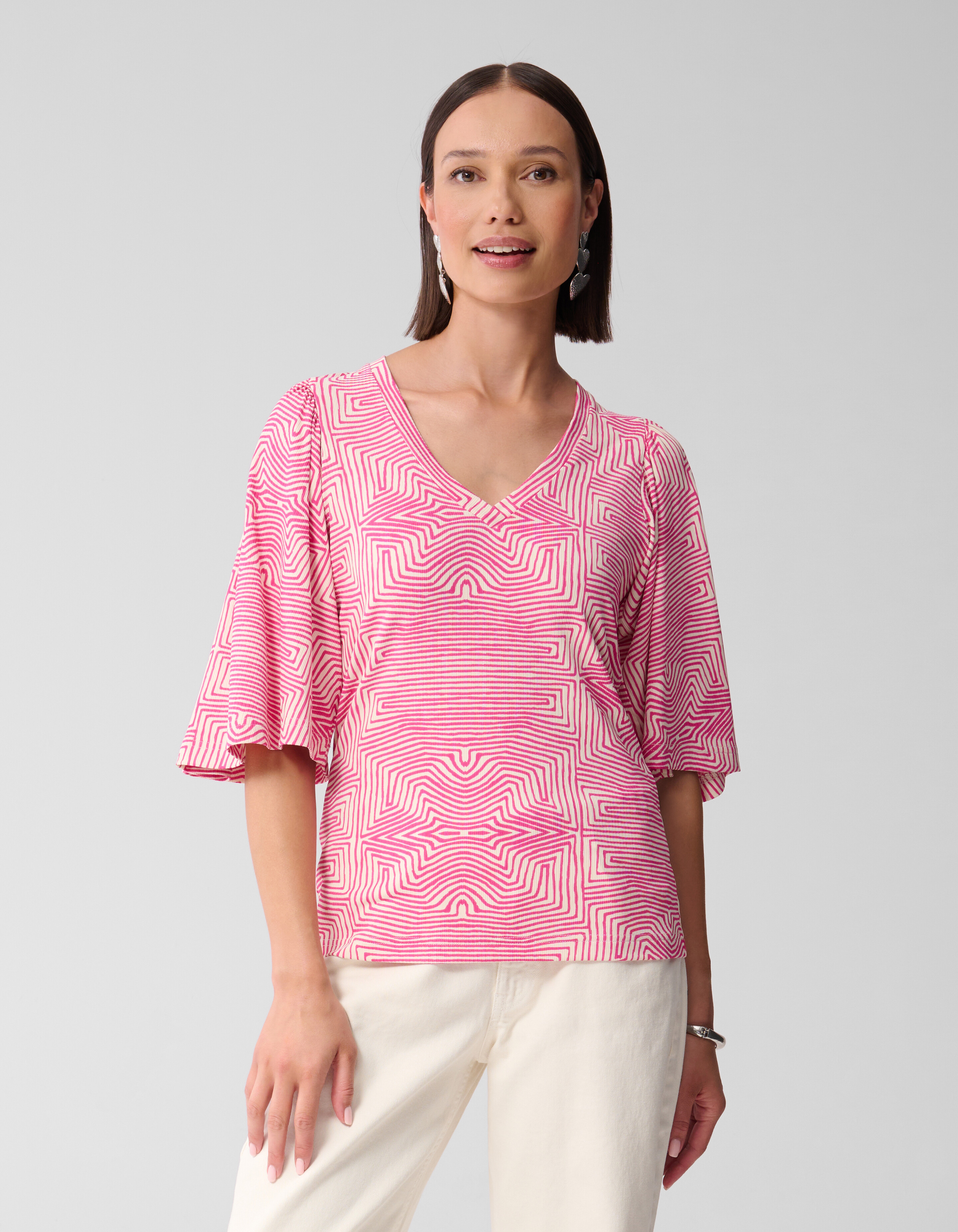 Bedrucktes Rüschen-Rippen-Top Rosa SHOEBY WOMEN