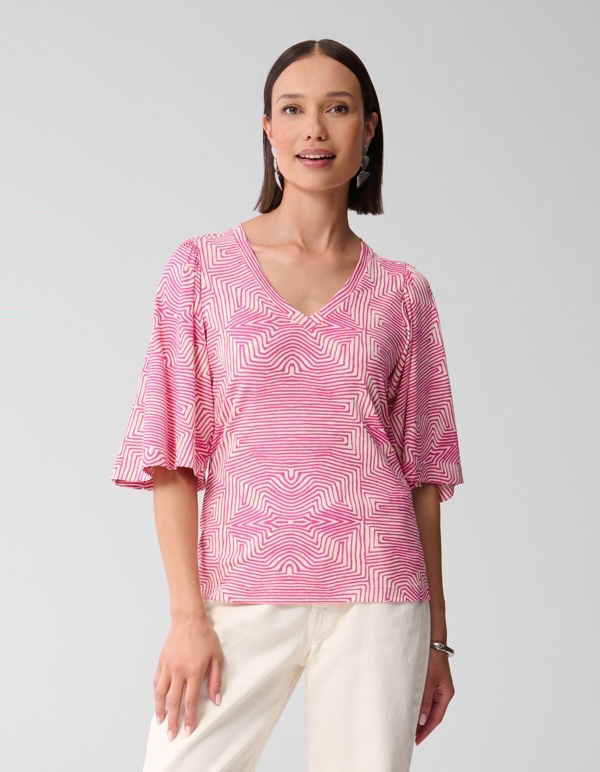 Bedrucktes Rüschen-Rippen-Top Rosa SHOEBY WOMEN