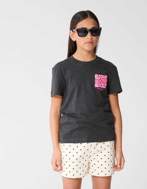 Bisous Glitter Artwork T-Shirt Dunkelgrau SHOEBY GIRLS