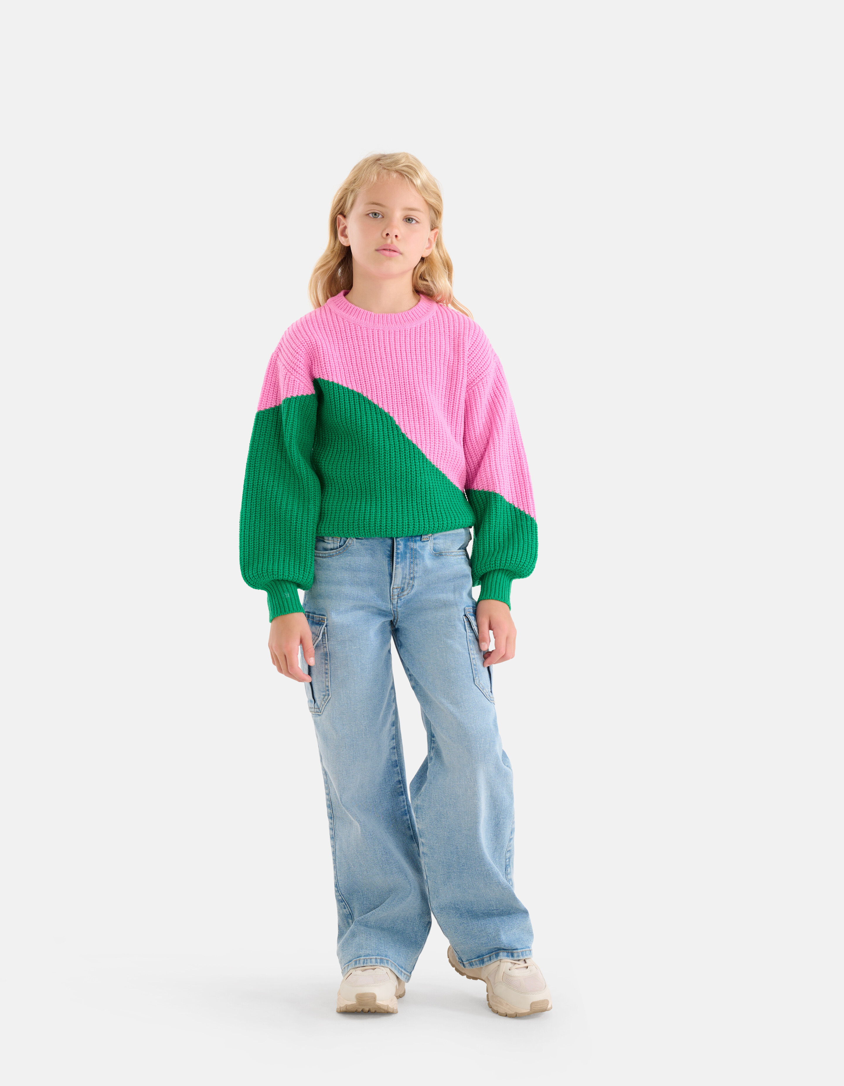 Colorblock Trui Groen/Roze SHOEBY GIRLS