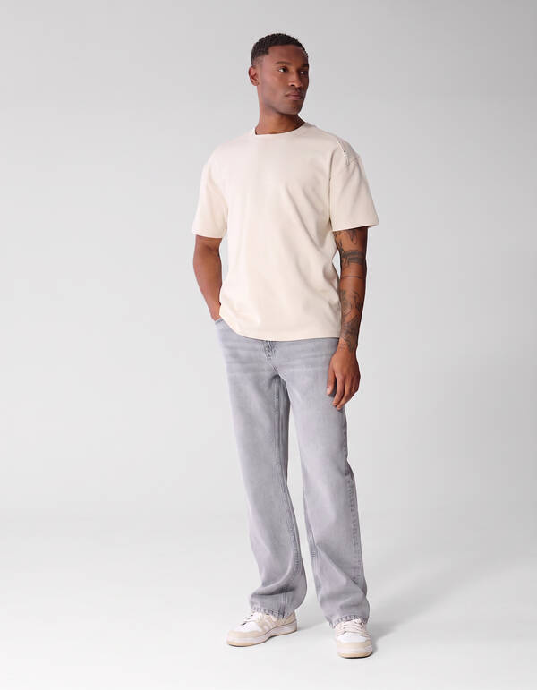 Basic-T-Shirt mit Aufdruck Beige SHOEBY MEN