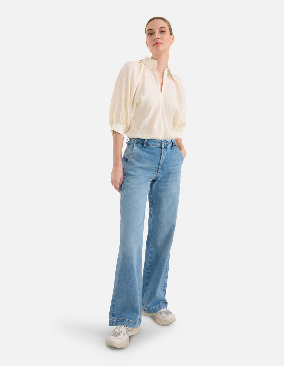 Bluse mit Reißverschluss und Streifen Off White SHOEBY WOMEN