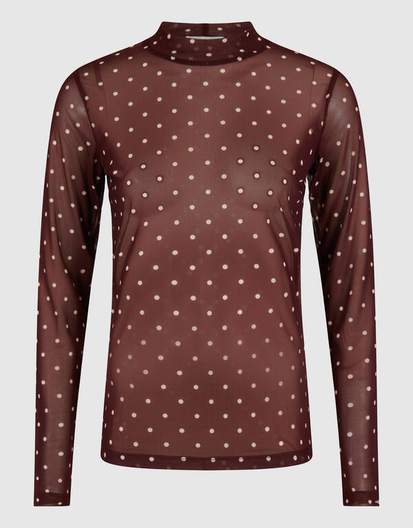 Dunkelbraunes Mesh-Dot-Top SHOEBY WOMEN