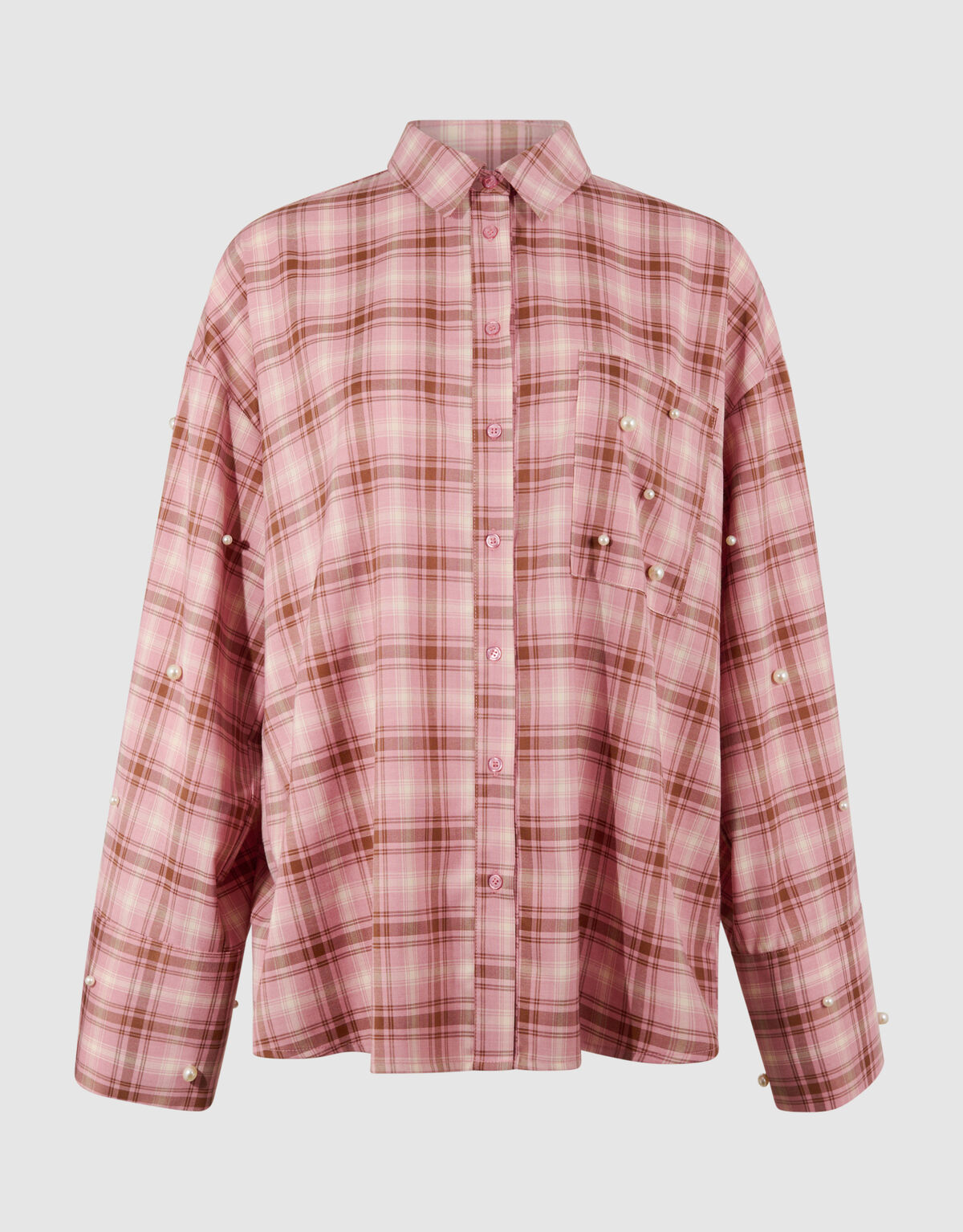 Karierte Perlenbluse Rosa SHOEBY WOMEN