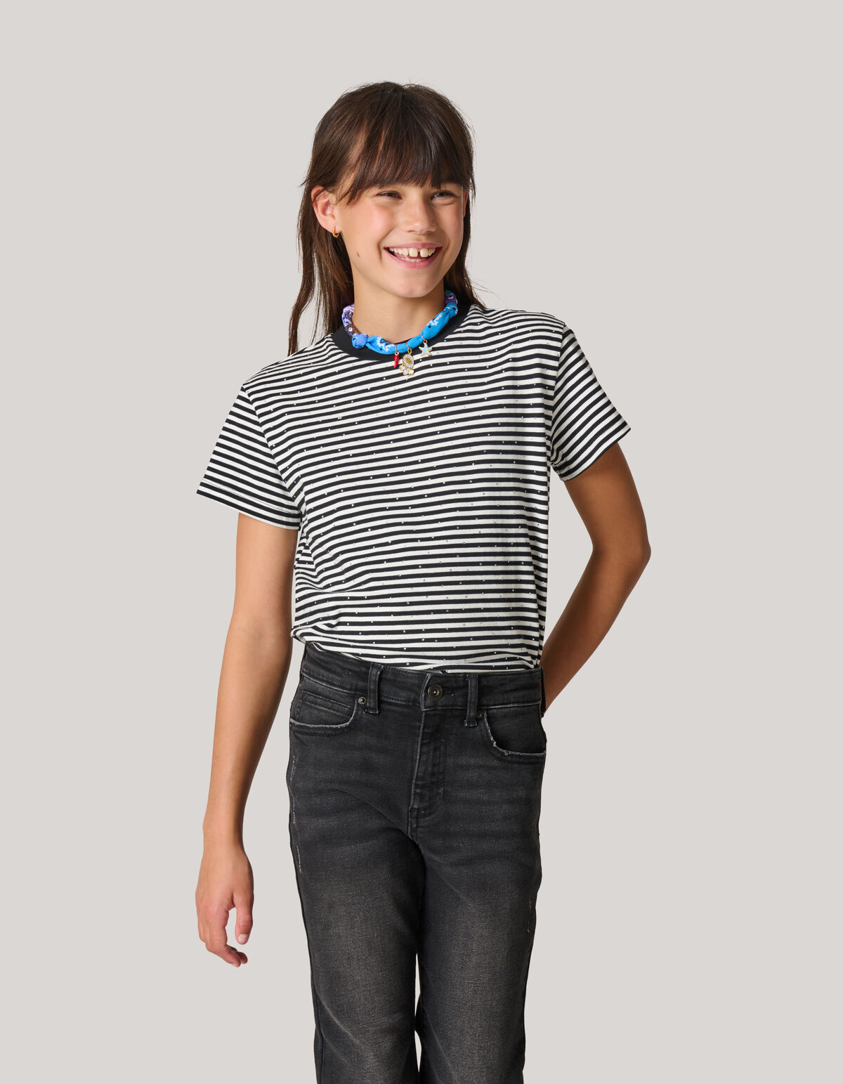 &Uuml;bergro&szlig;es T-Shirt von Gestreept Strass SHOEBY GIRLS