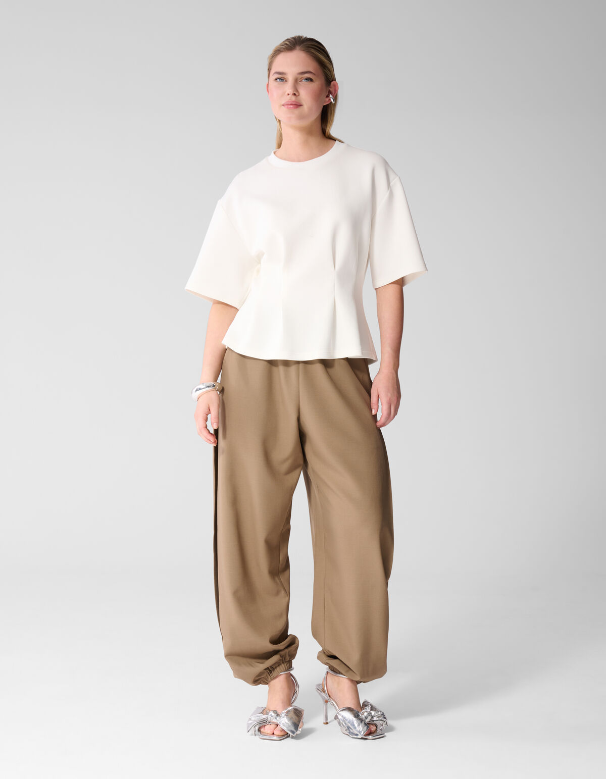 Peplum-Scuba-T-Shirt Gebrochenem Wei&szlig; SHOEBY WOMEN