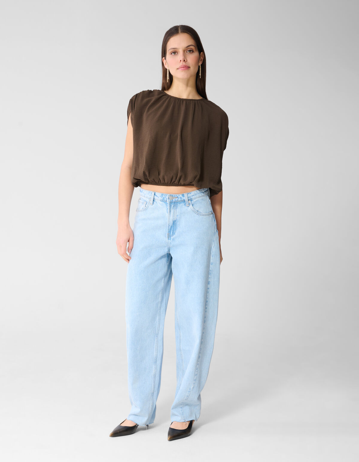 Twist Schouder Top Bruin SHOEBY WOMEN