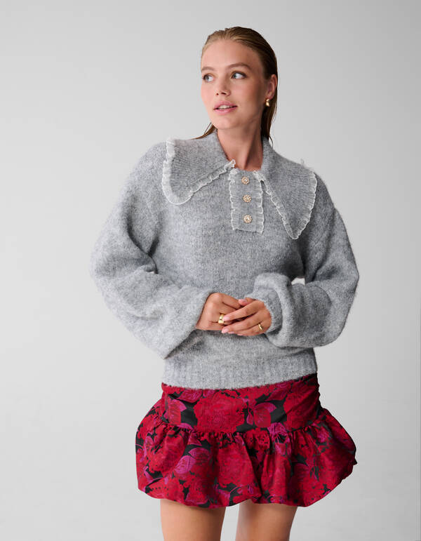 Collar Knit Pullover Hellgrau SHOEBY WOMEN