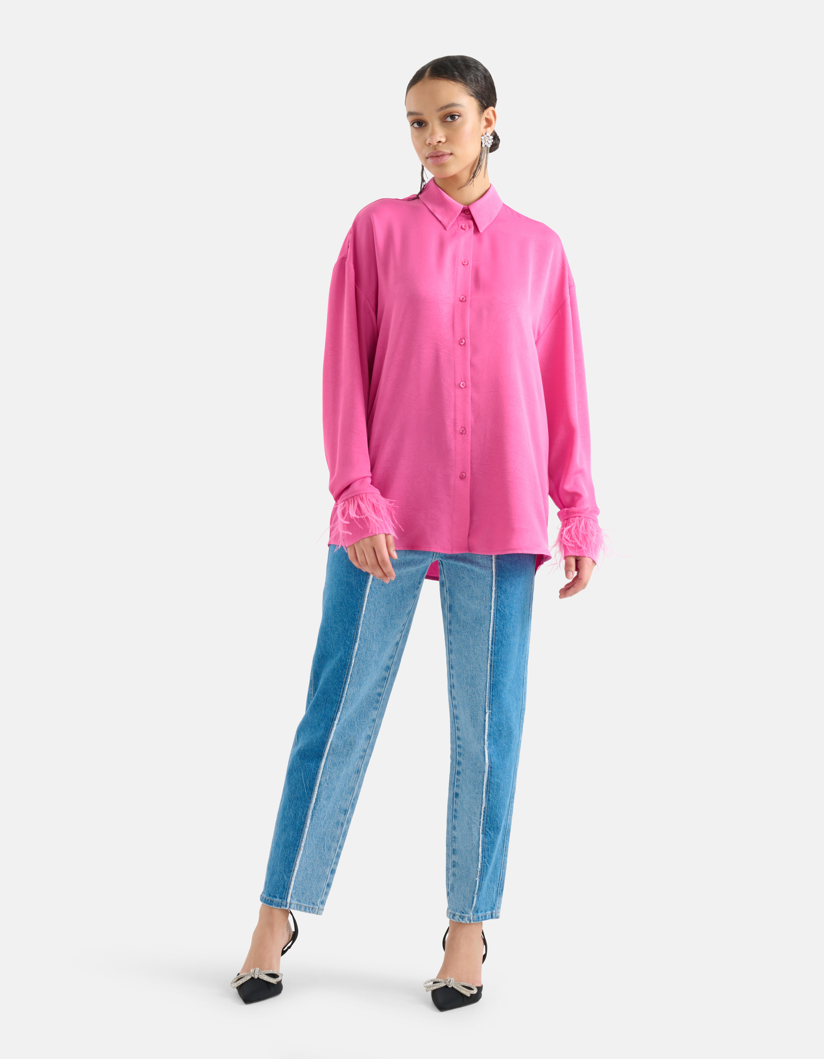 Satin Bluse mit Federn Rosa SHOEBY WOMEN