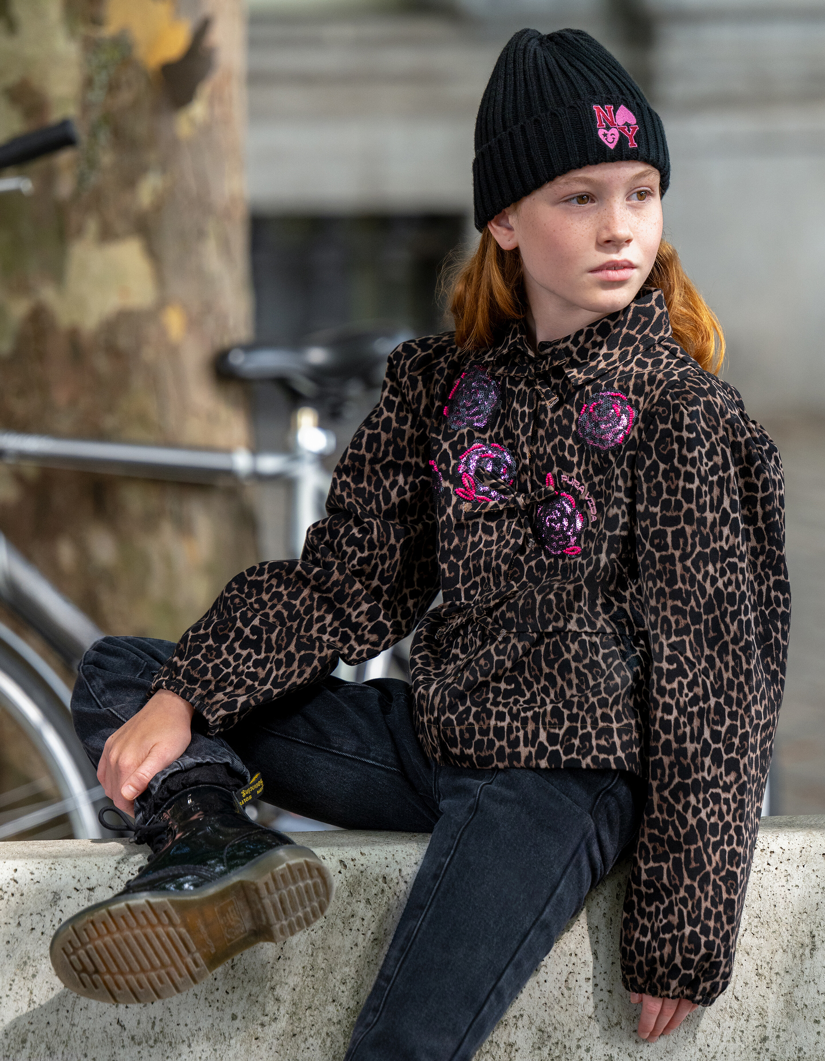 Sequin Panther Print Bluse Braun SHOEBY GIRLS