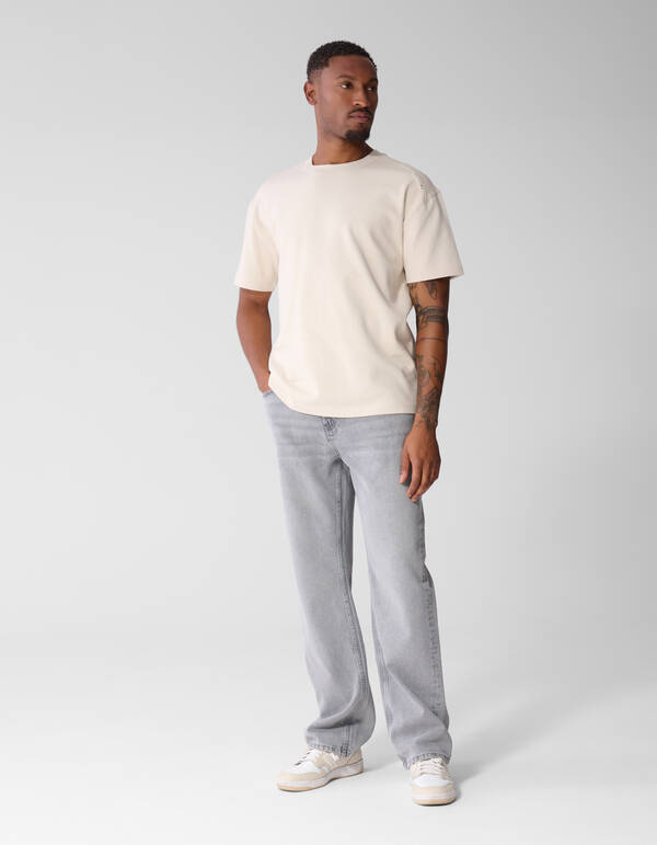 Basic-T-Shirt mit Aufdruck Beige SHOEBY MEN