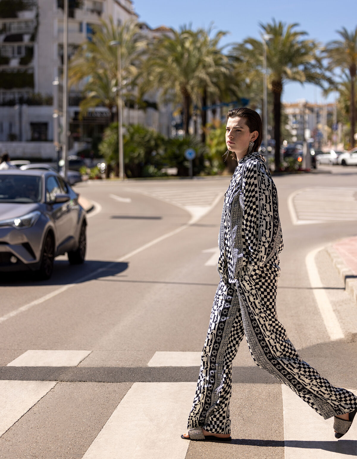 Bedruckte Hose schwarz/off-white SHOEBY WOMEN